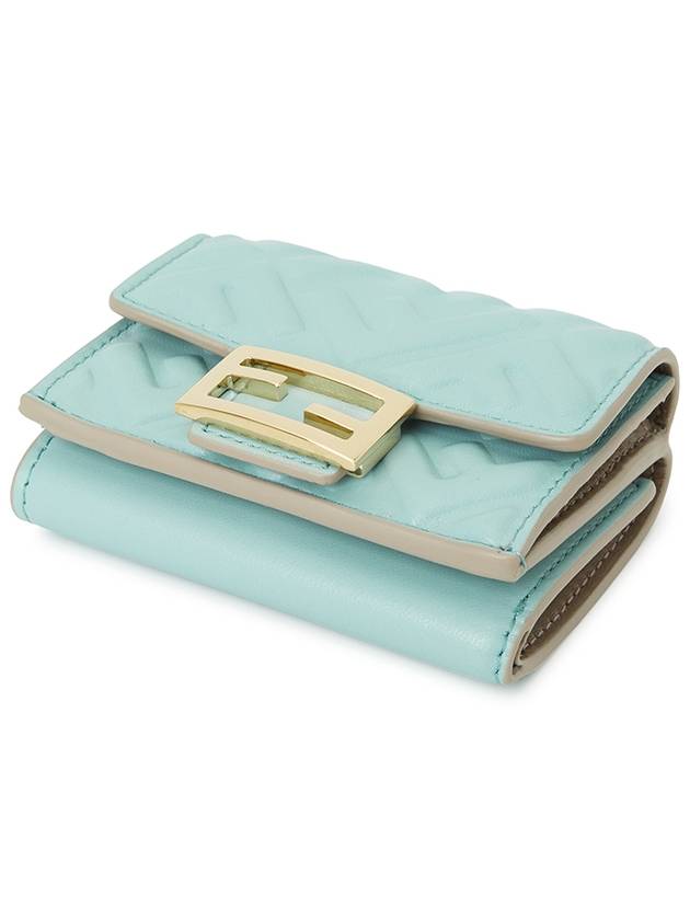 Luxury Fendi Baguette Micro Tri-fold Nappa Leather Half Wallet Light Blue