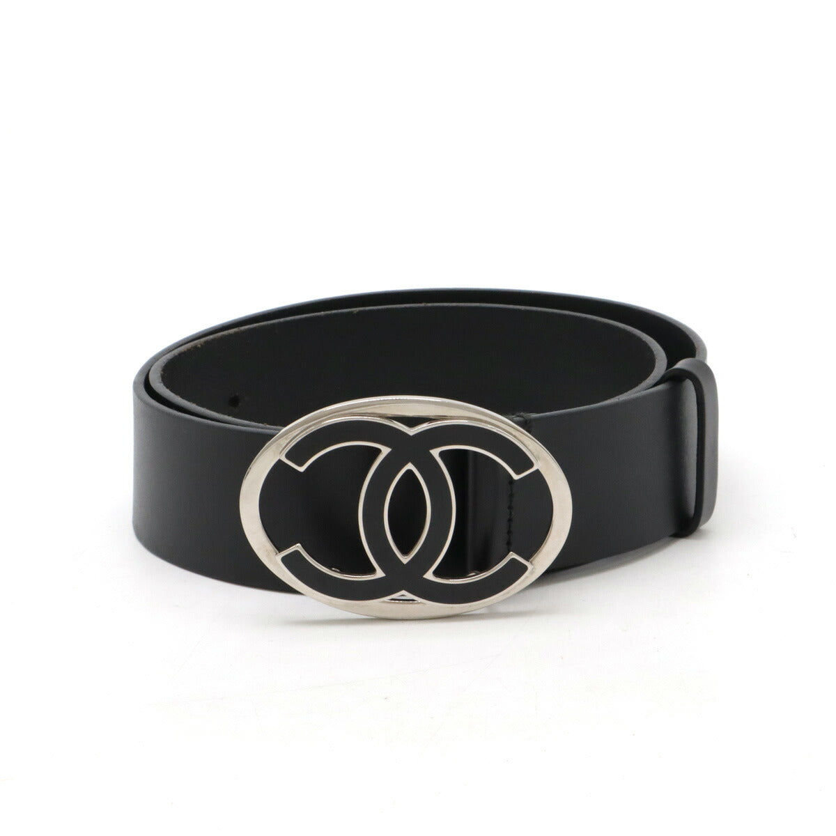 Chanel Leather Icon Belt Black Silver