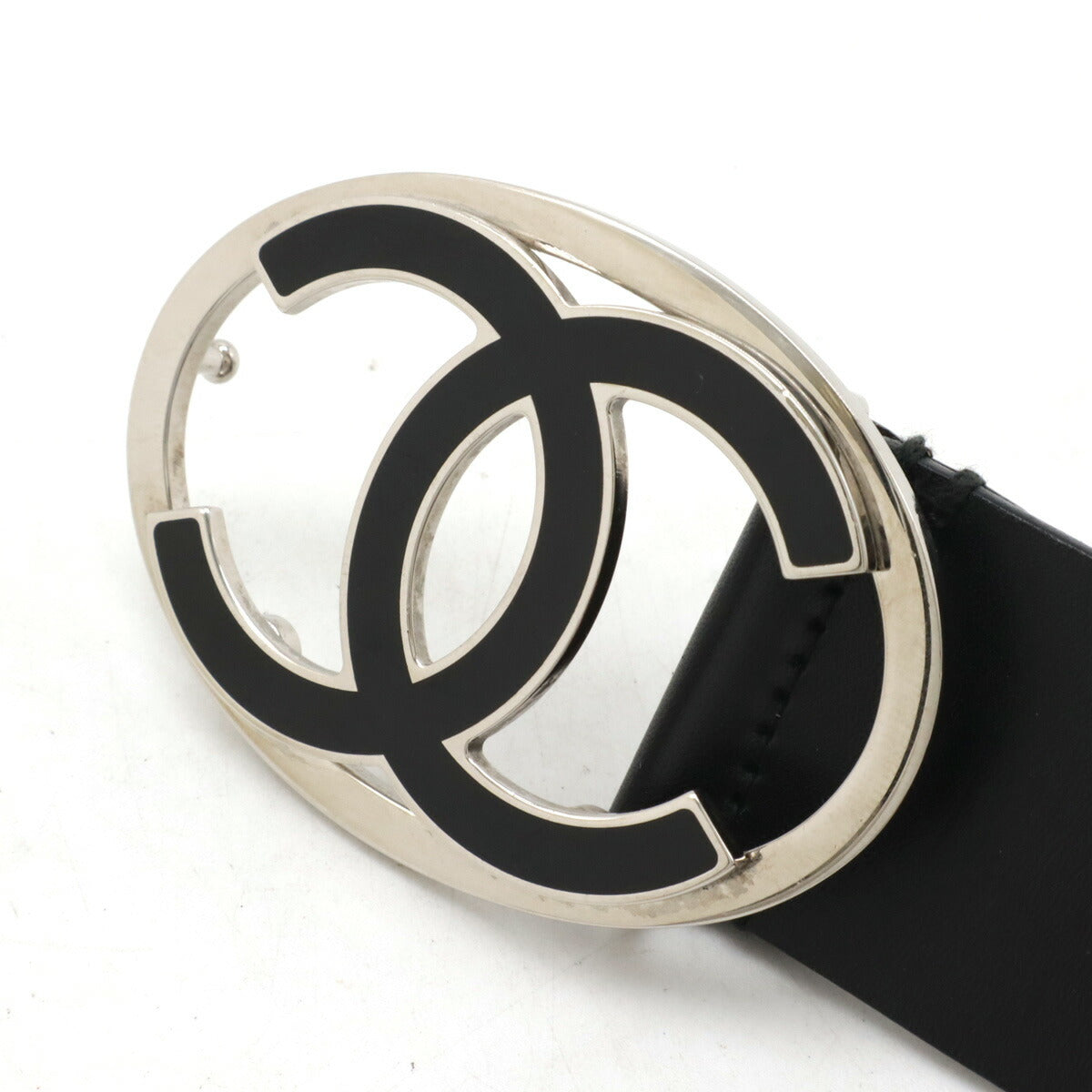 Chanel Leather Icon Belt Black Silver