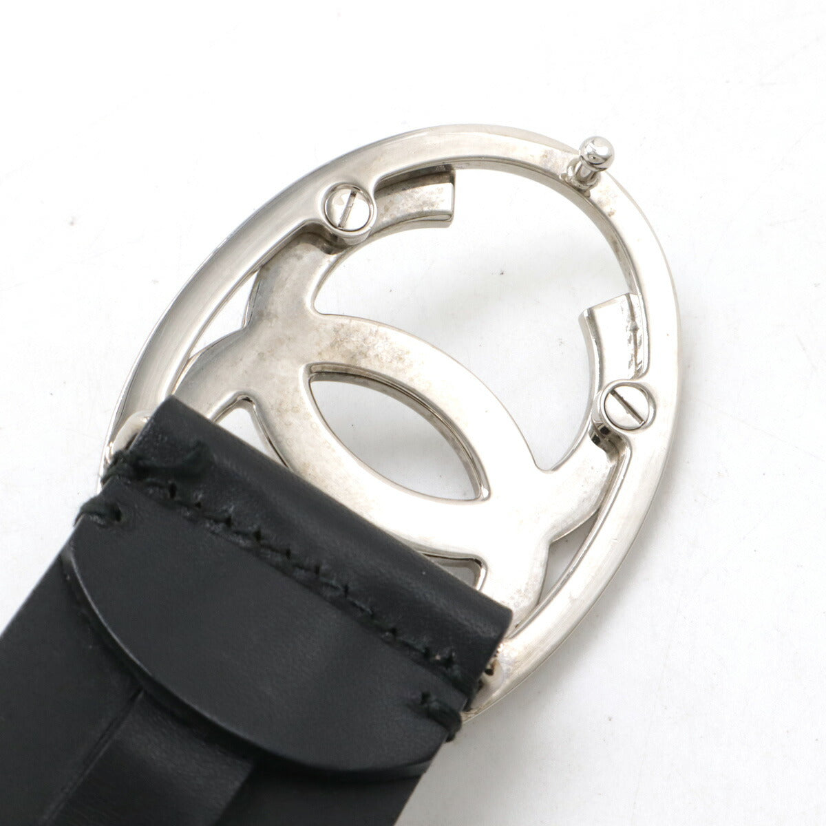 Chanel Leather Icon Belt Black Silver