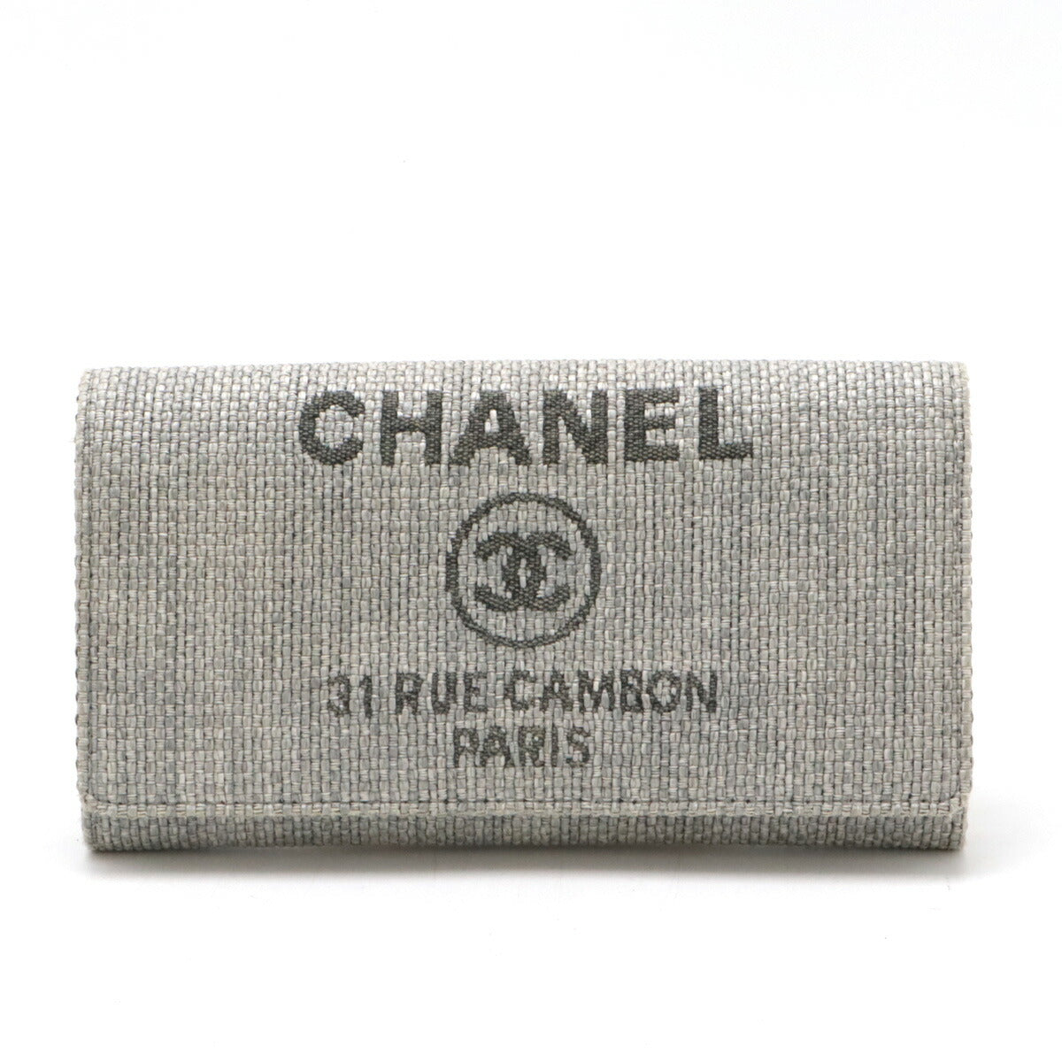 Chanel Canvas Leather Flap Wallet Light Gray