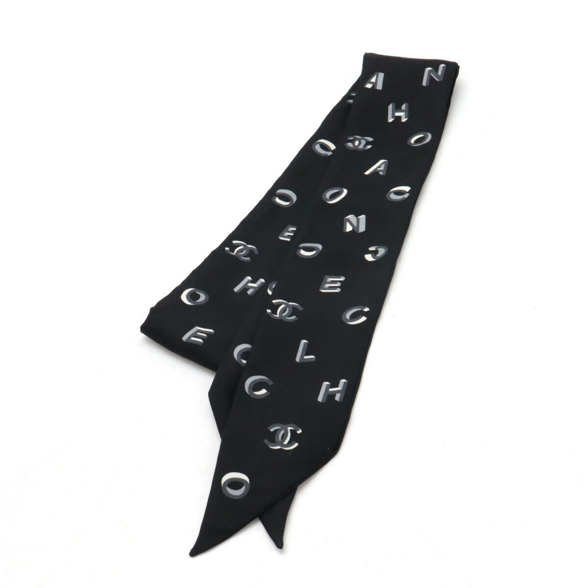 Chanel Silk Logo Scarf Black