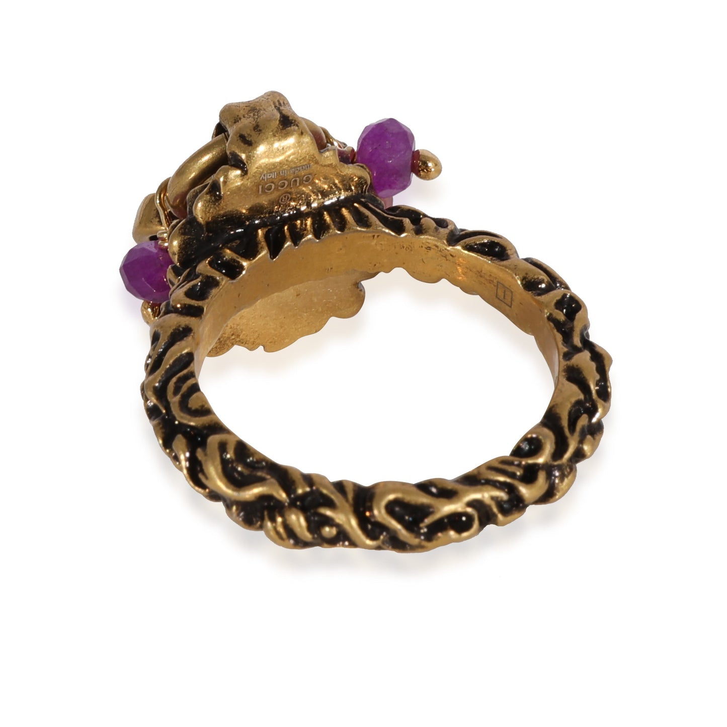 Luxury Gucci Trending 2025 Brass Tone Lion Head Ring with Multi Stone Dangle