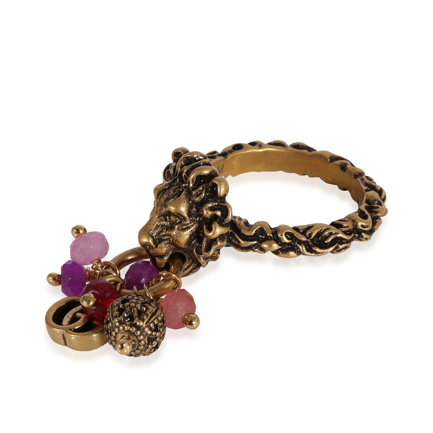 Luxury Gucci Trending 2025 Brass Tone Lion Head Ring with Multi Stone Dangle