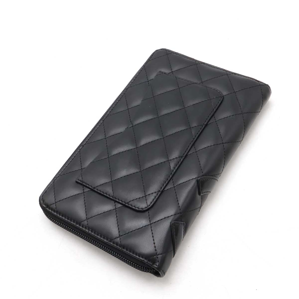 Chanel Cambon Line Leather Wallet Black Pink