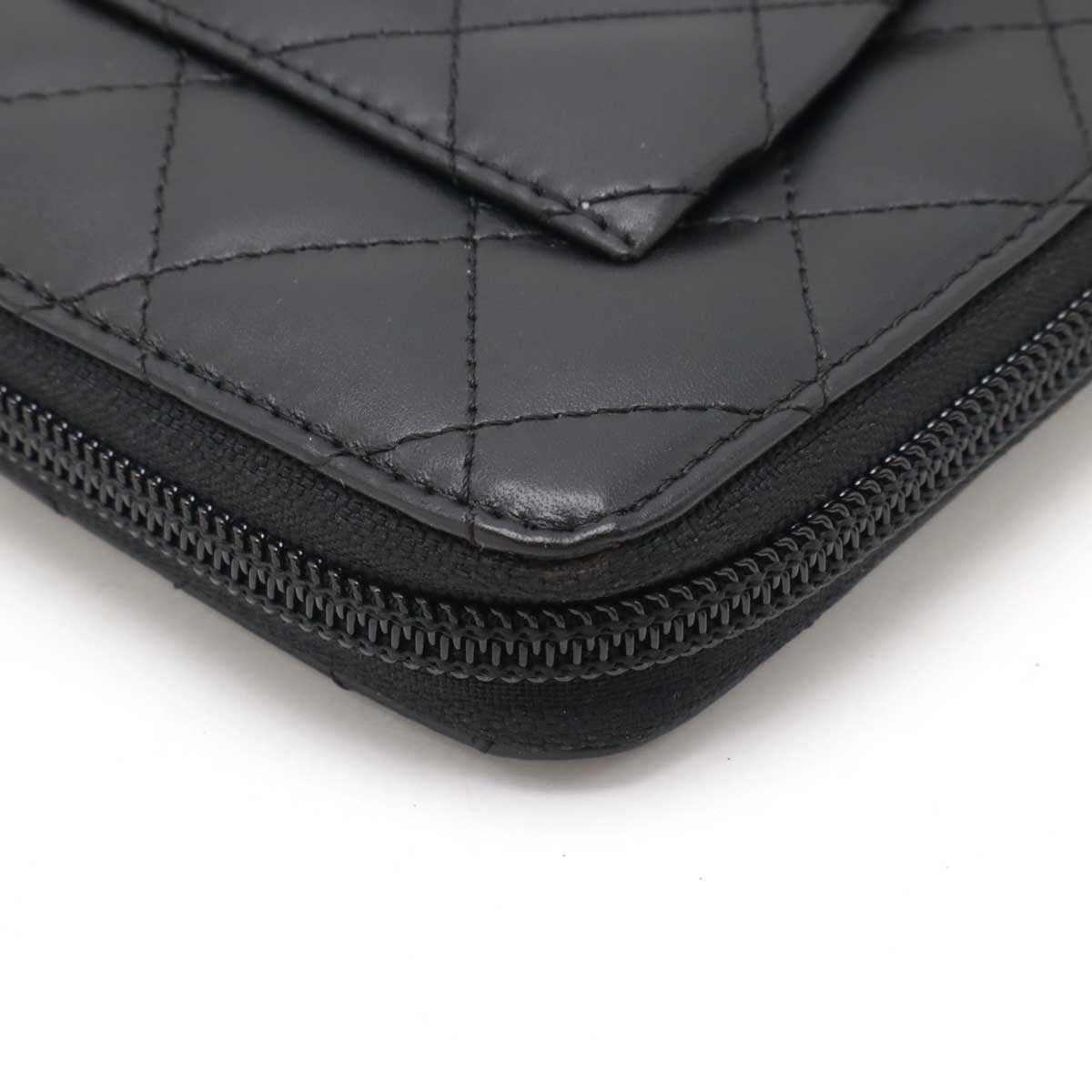 Chanel Cambon Line Leather Wallet Black Pink
