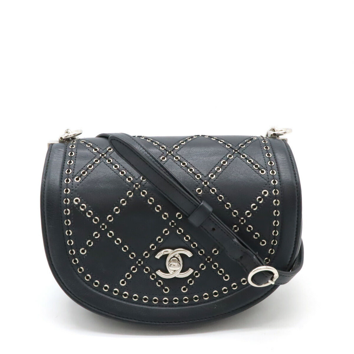 Chanel Leather Coco Eyelet Round Mini Chain Bag