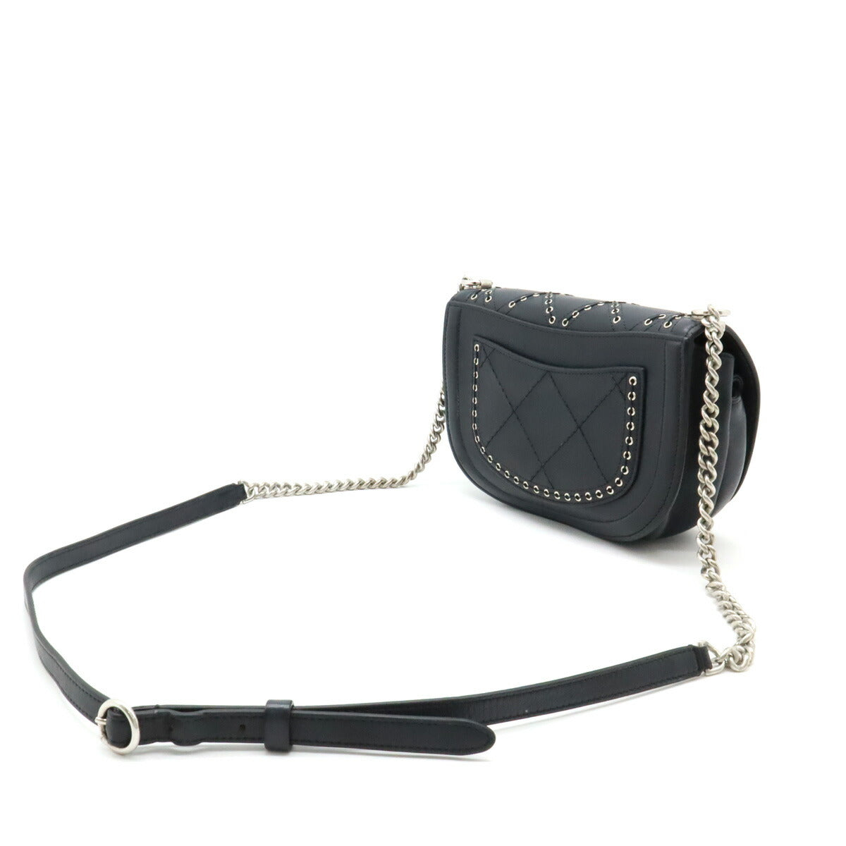 Chanel Leather Coco Eyelet Round Mini Chain Bag