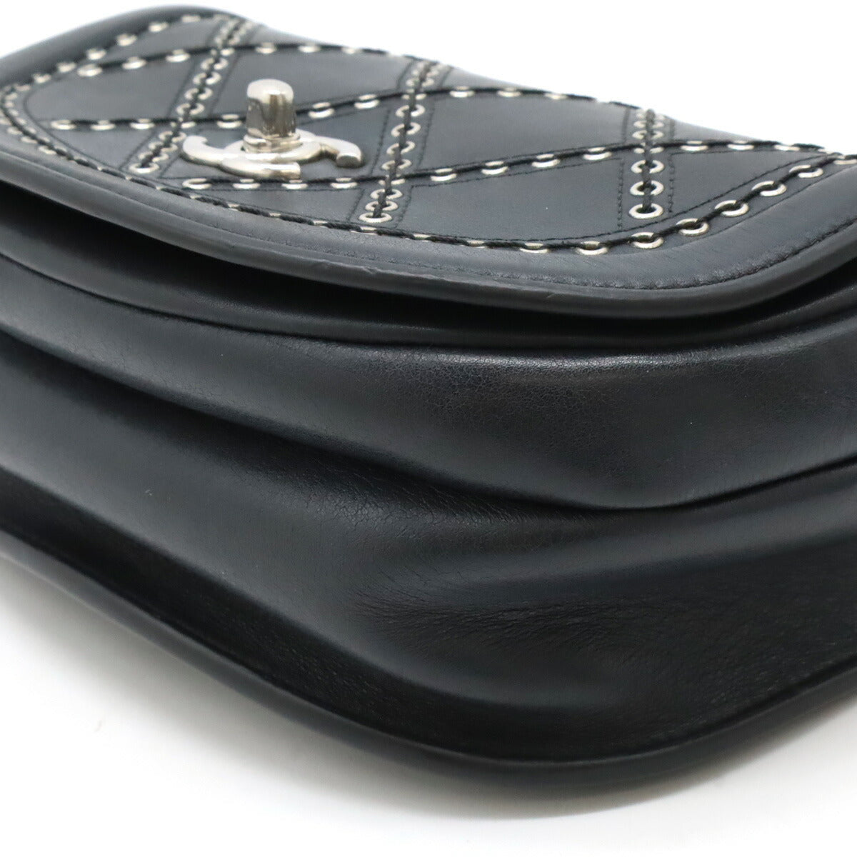 Chanel Leather Coco Eyelet Round Mini Chain Bag