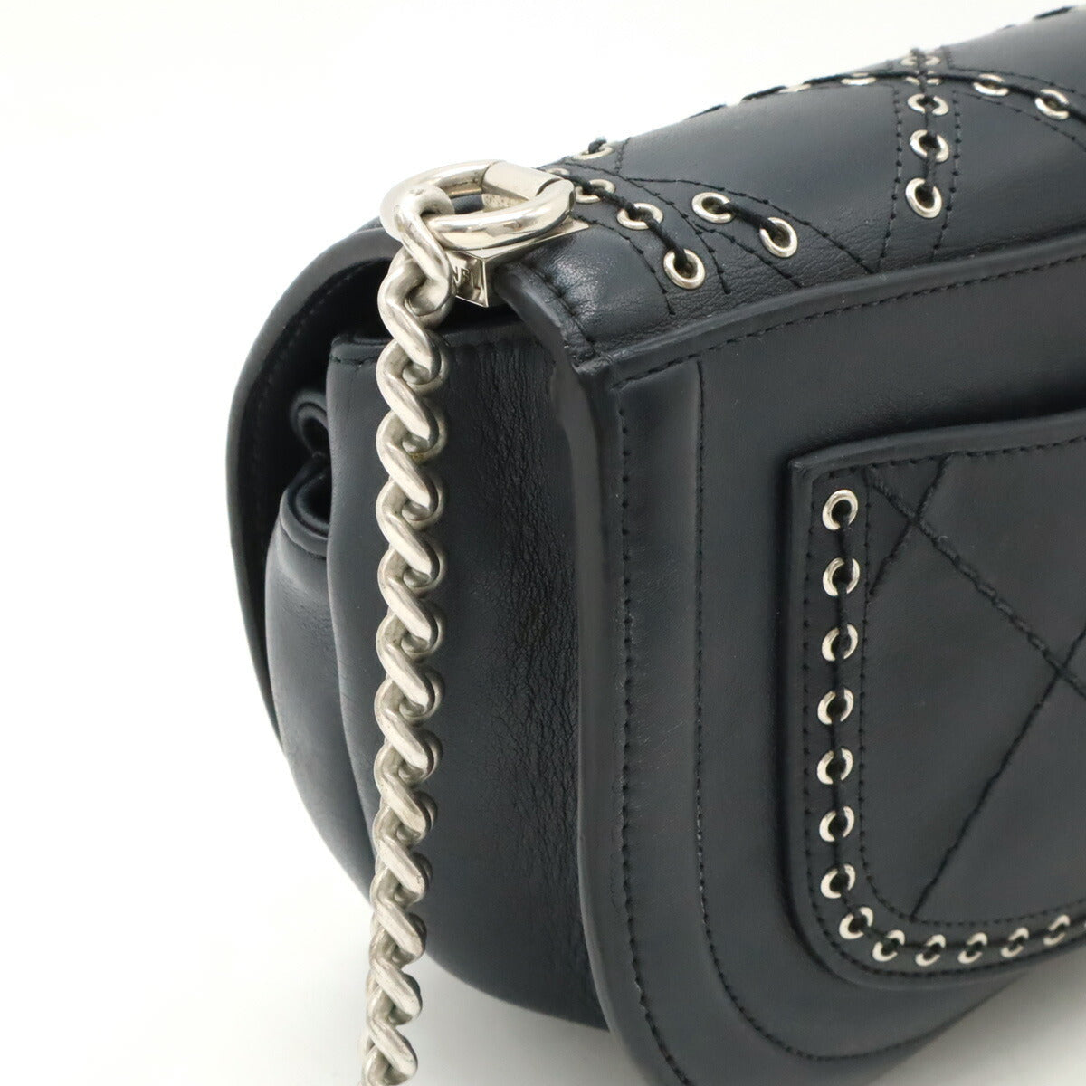 Chanel Leather Coco Eyelet Round Mini Chain Bag