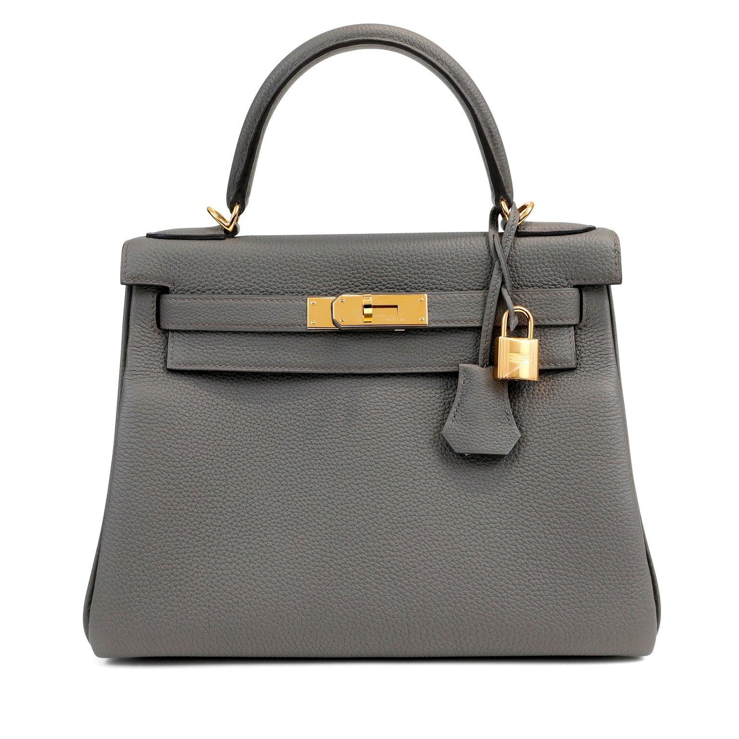 Luxury Hermes 28cm Gris Etoupe Togo Kelly w/ Gold Hardware