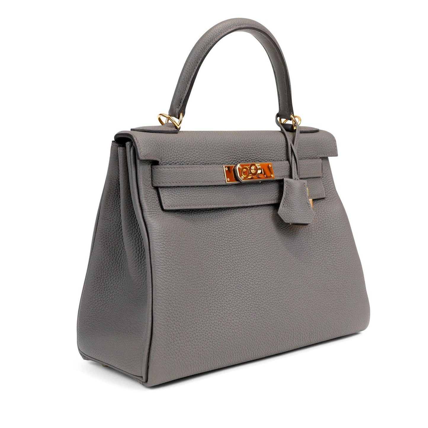 Luxury Hermes 28cm Gris Etoupe Togo Kelly w/ Gold Hardware