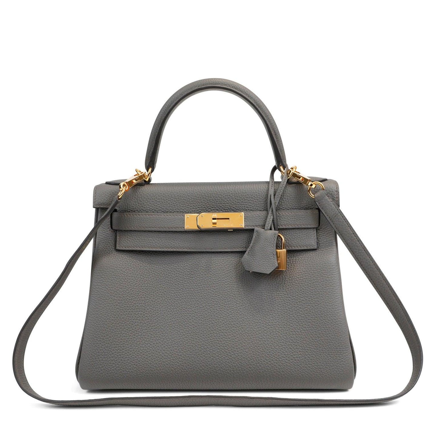 Luxury Hermes 28cm Gris Etoupe Togo Kelly w/ Gold Hardware