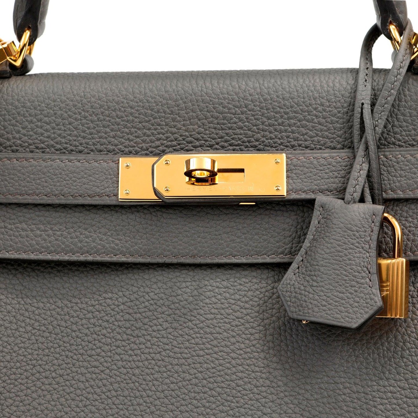 Luxury Hermes 28cm Gris Etoupe Togo Kelly w/ Gold Hardware