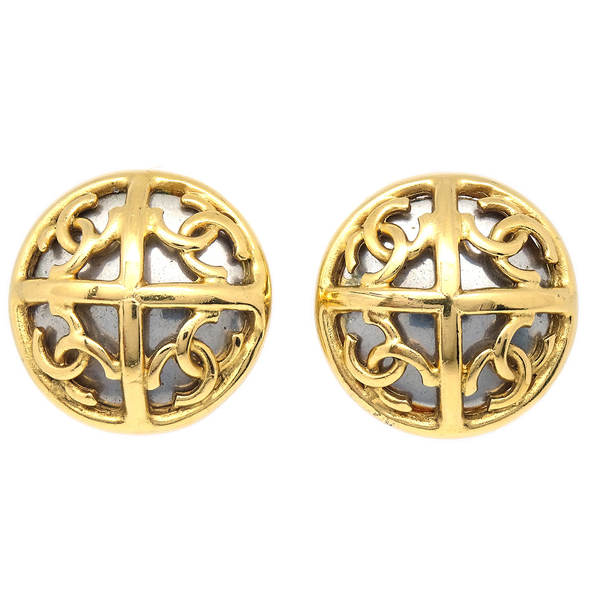 Luxury Chanel Button Earrings Gold Clip-On 93P/2941