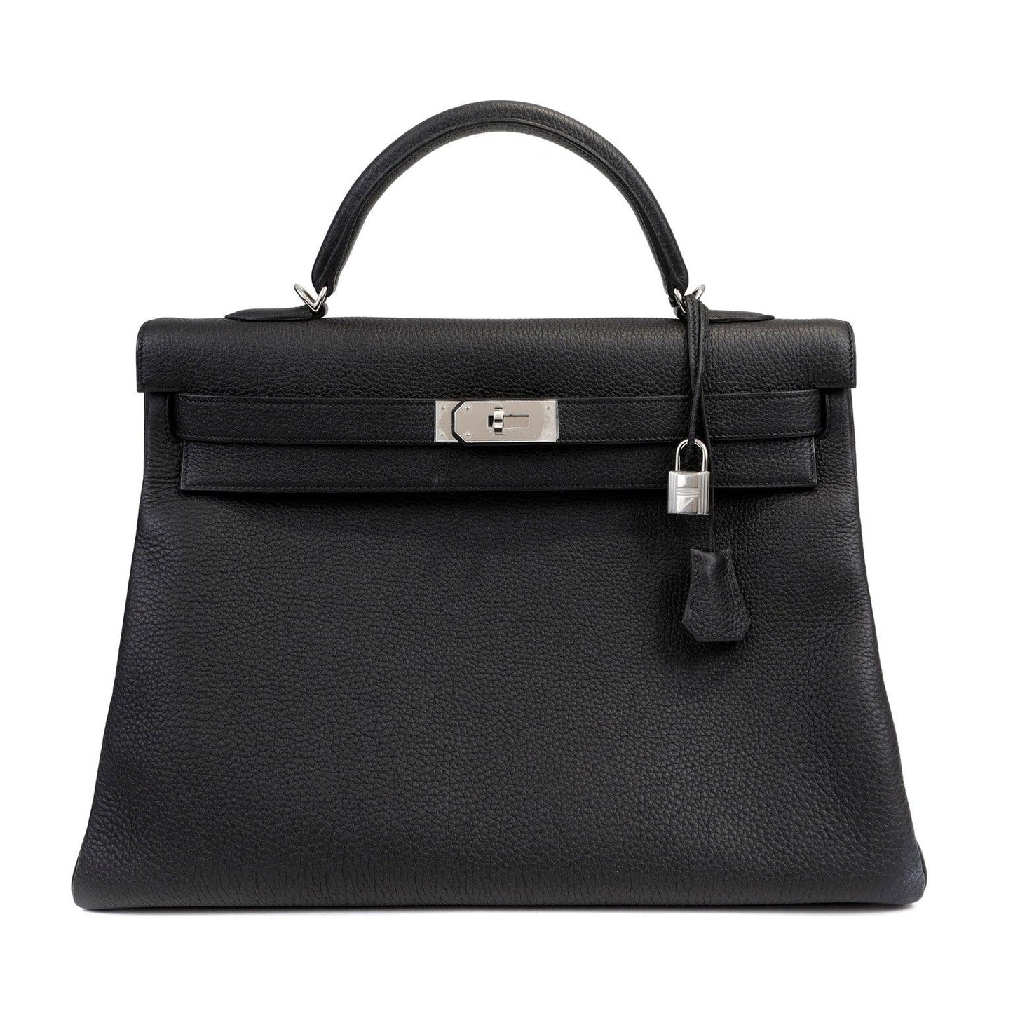 Luxury Hermes 40cm Black Togo Kelly w/ Palladium Hardware