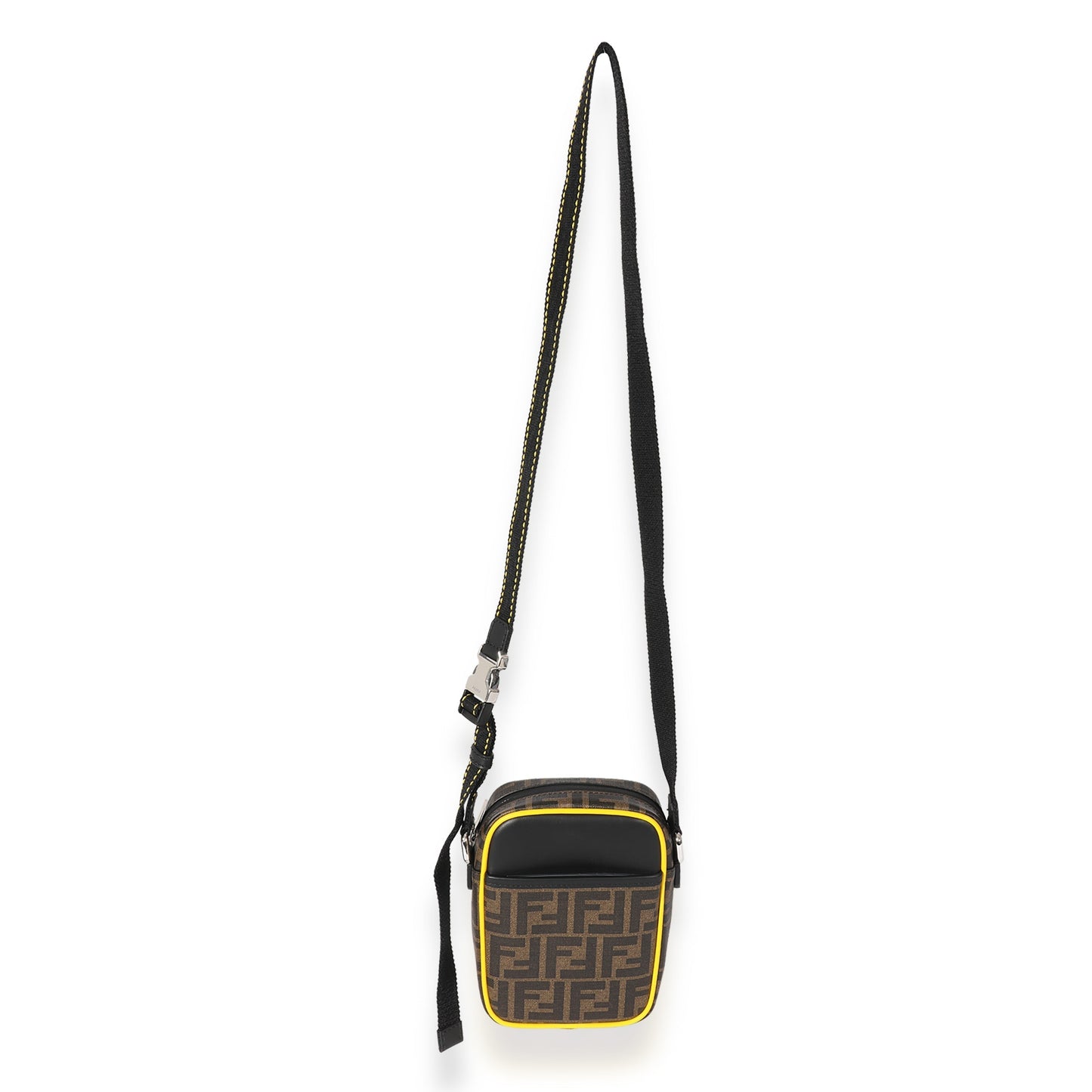 Luxury Fendi Brown Zucca & Black Leather Messenger Bag