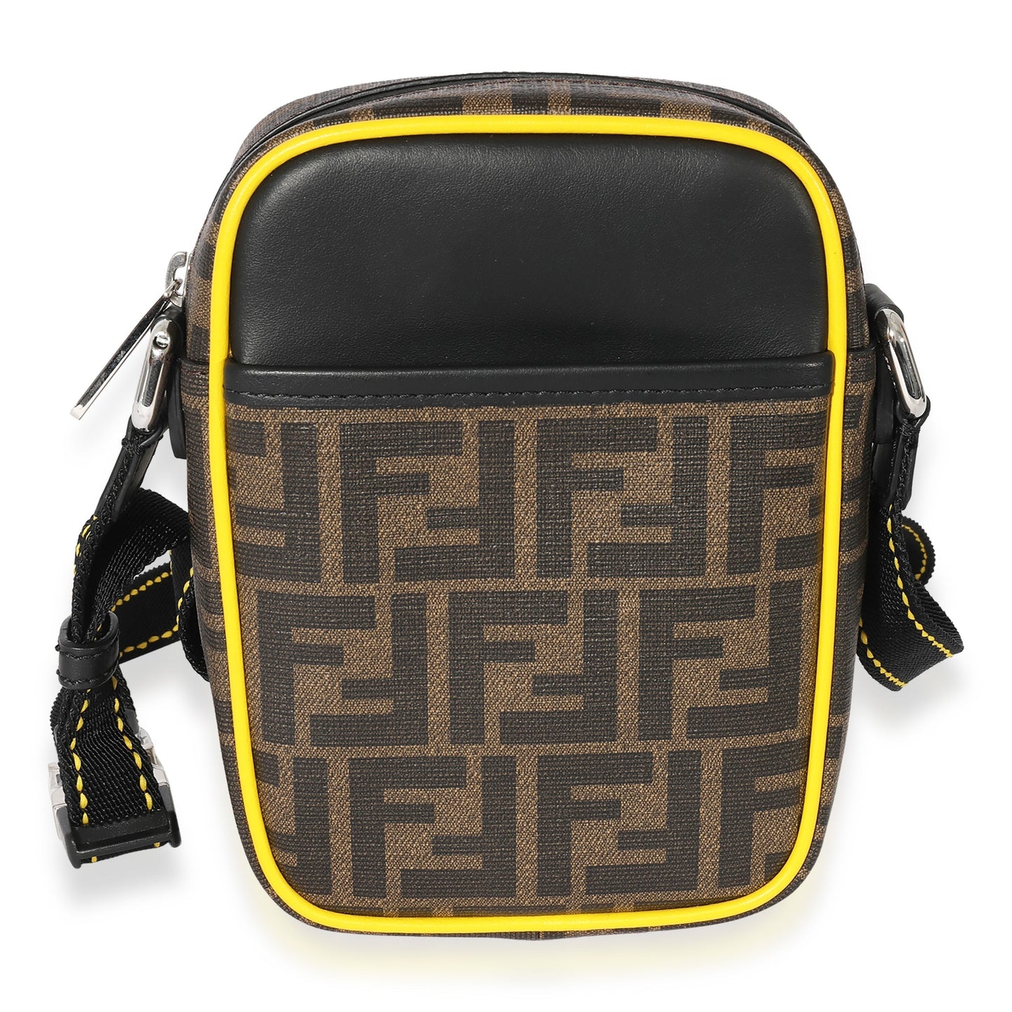 Luxury Fendi Brown Zucca & Black Leather Messenger Bag