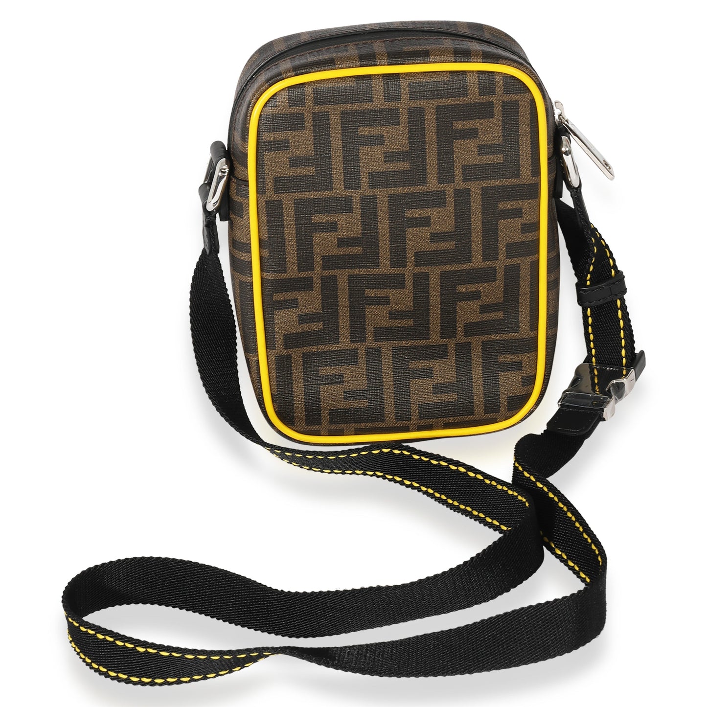 Luxury Fendi Brown Zucca & Black Leather Messenger Bag
