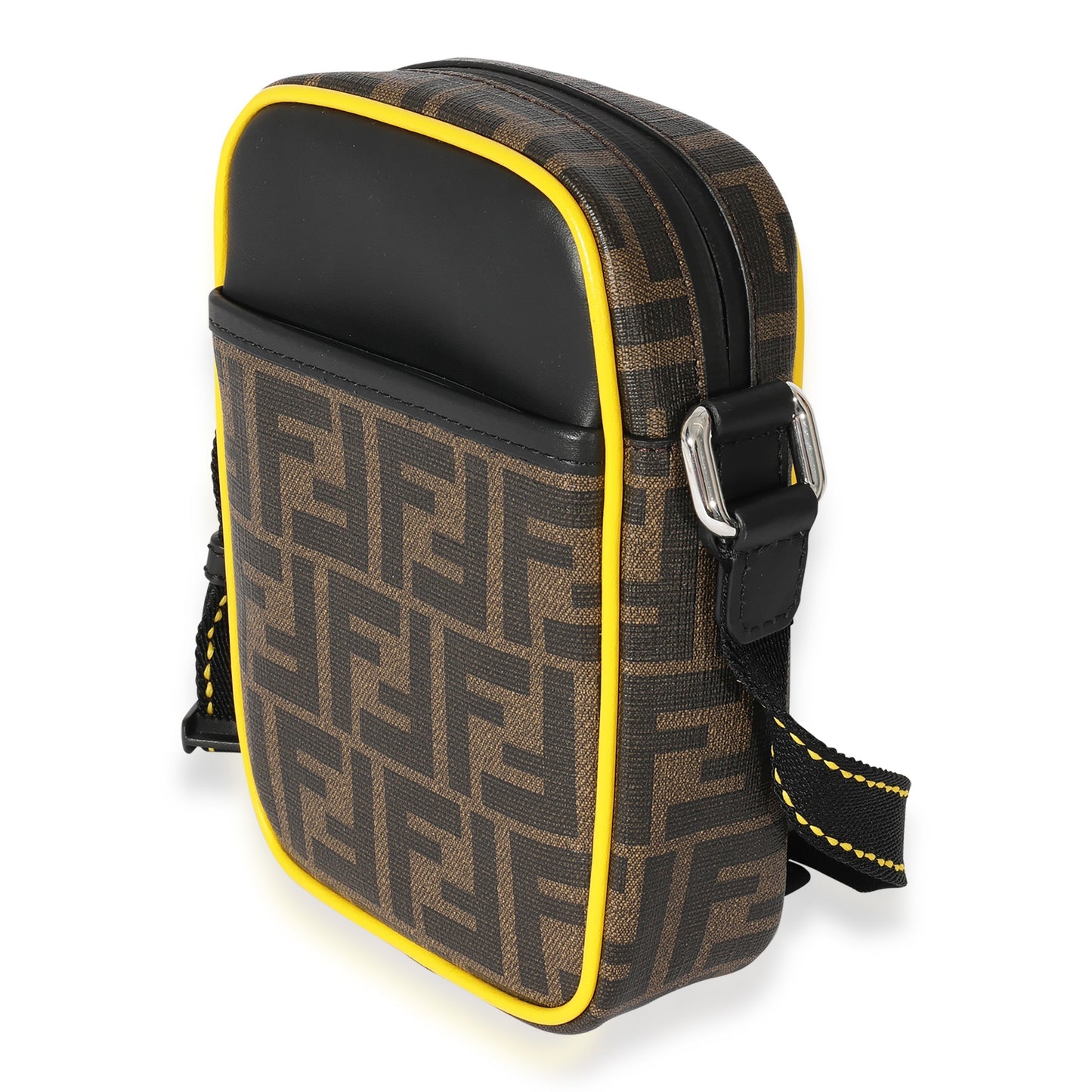Luxury Fendi Brown Zucca & Black Leather Messenger Bag