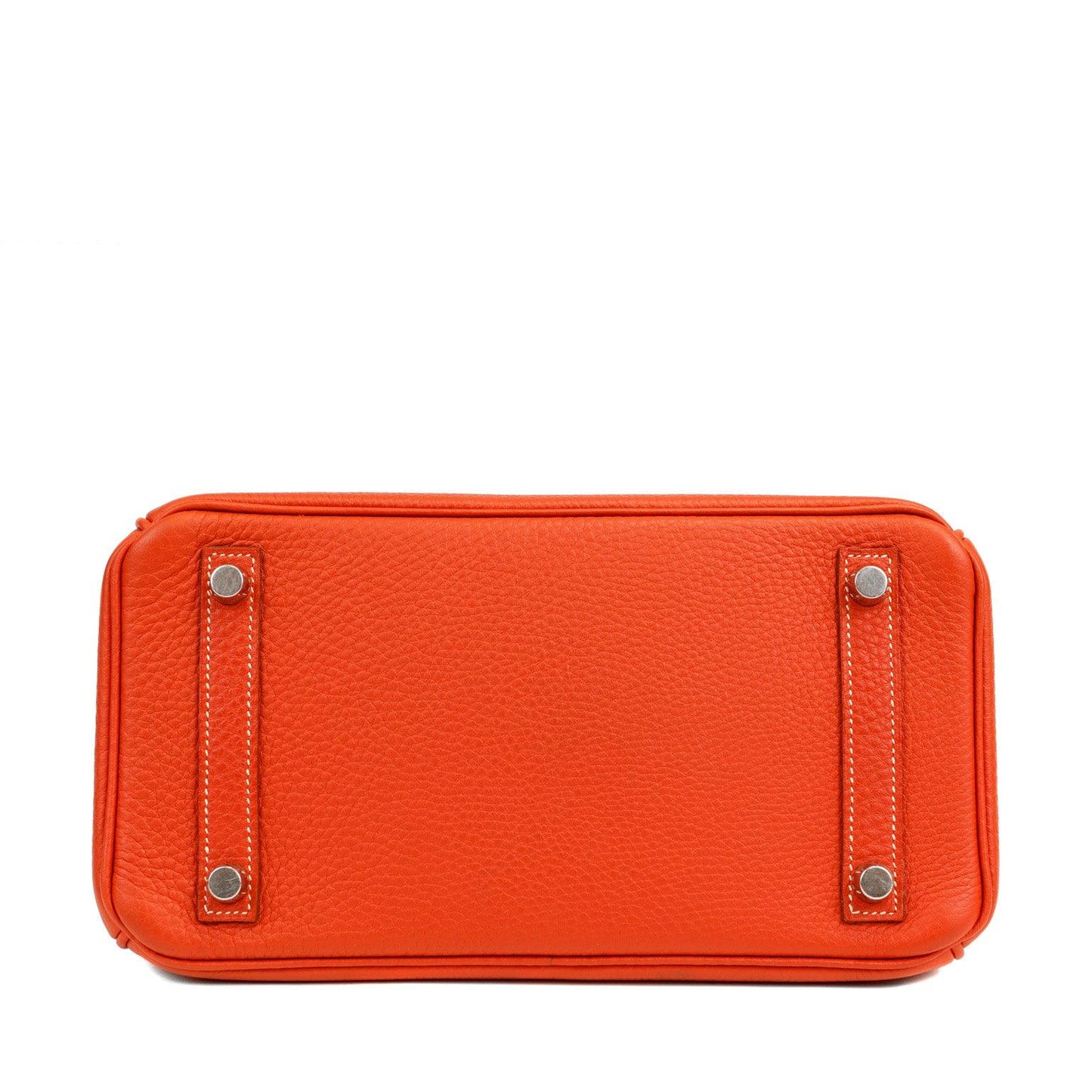 Luxury Hermes 25cm Rouge Tomate Togo Birkin w/ White Stitching & Palladium Hardware