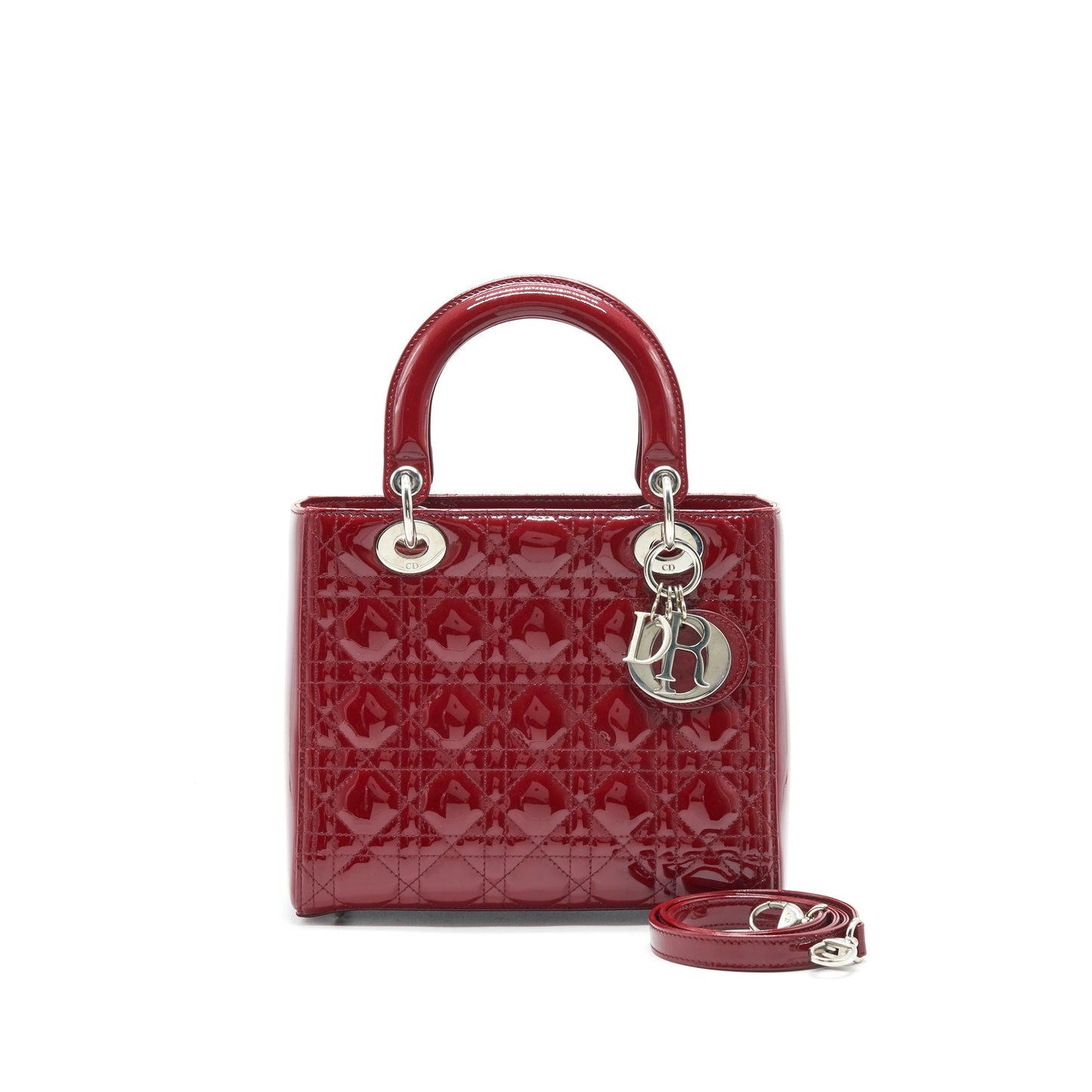CHRISTIAN Luxury Dior MEDIUM LADY Luxury Dior RED PATENT LEATHER BAG SHW