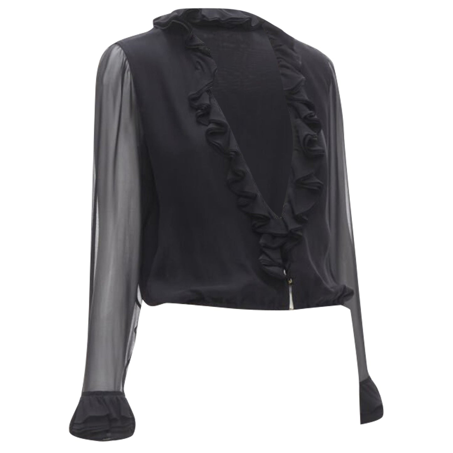 Gucci Tom Ford silk ruffle trim plunge neck blouse