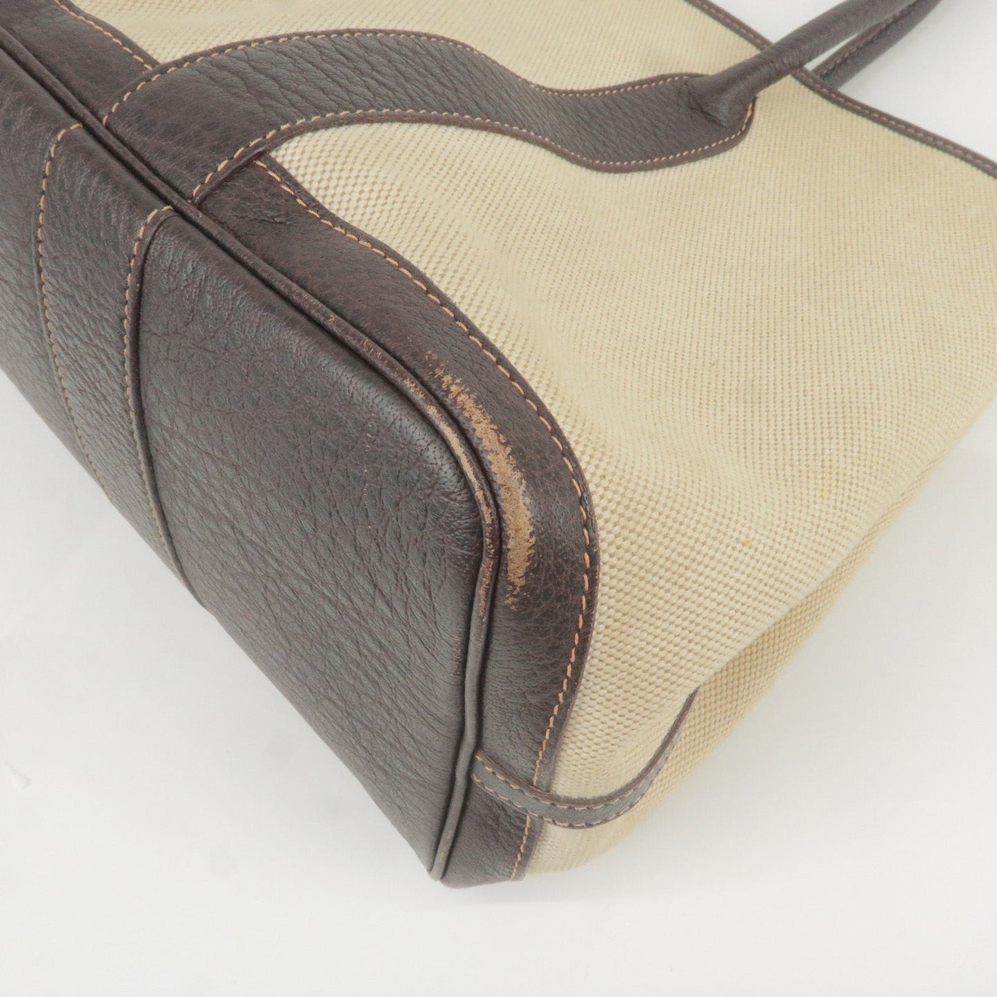Luxury Hermes Canvas Leather Garden Party PM Tote Bag Beige G Stamp