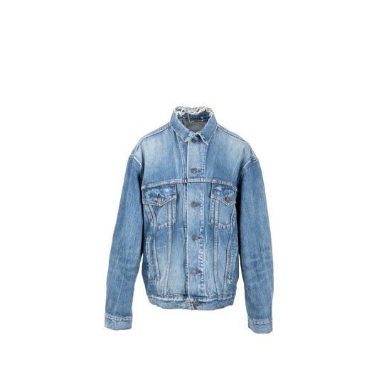 Balenciaga Size 38 Oversized Back Logo Denim Jacket Cotton Blue