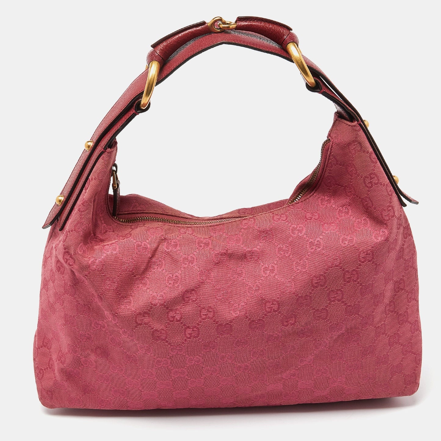 Luxury Gucci Trending 2025 Pink GG Canvas and Leather Horsebit Handle Hobo