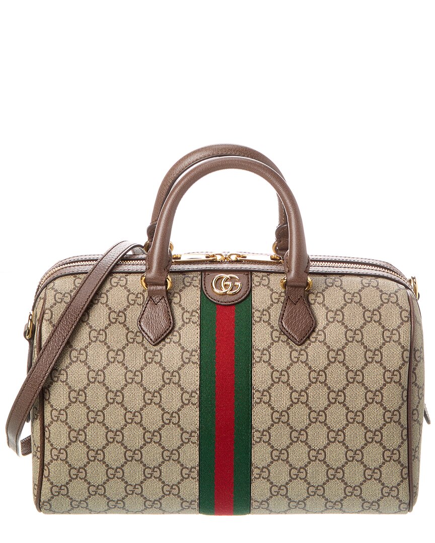 Luxury Gucci Trending 2025 Ophidia Top Handle GG Supreme Canvas & Leather Duffel Bag, Brown