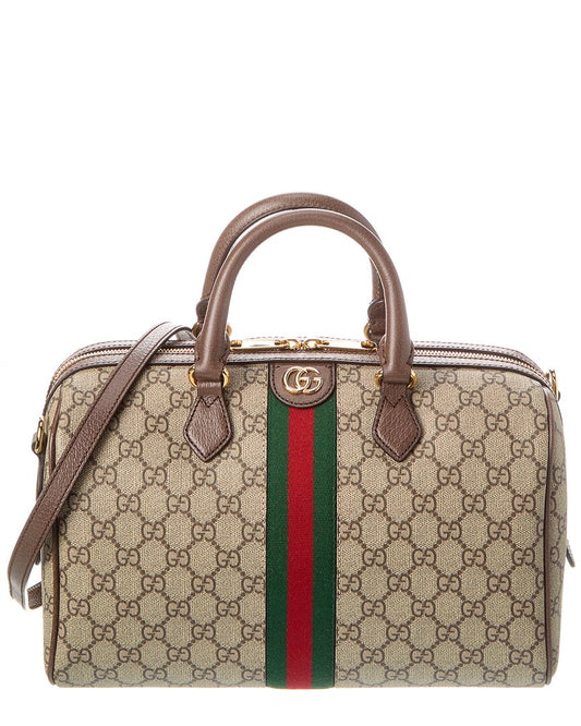 Luxury Gucci Trending 2025 Ophidia Top Handle GG Supreme Canvas & Leather Duffel Bag, Brown