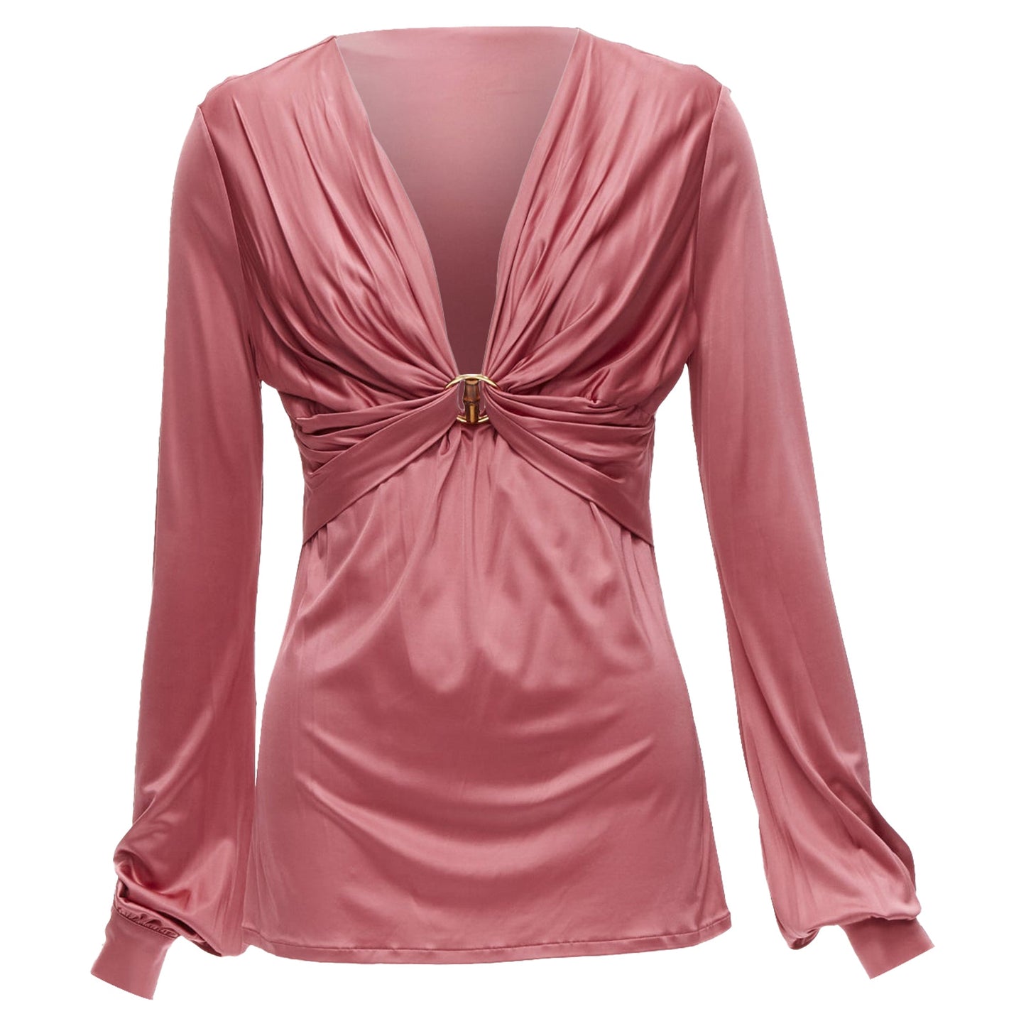 Gucci bamboo buckle silky deep v billow sleeve blouse