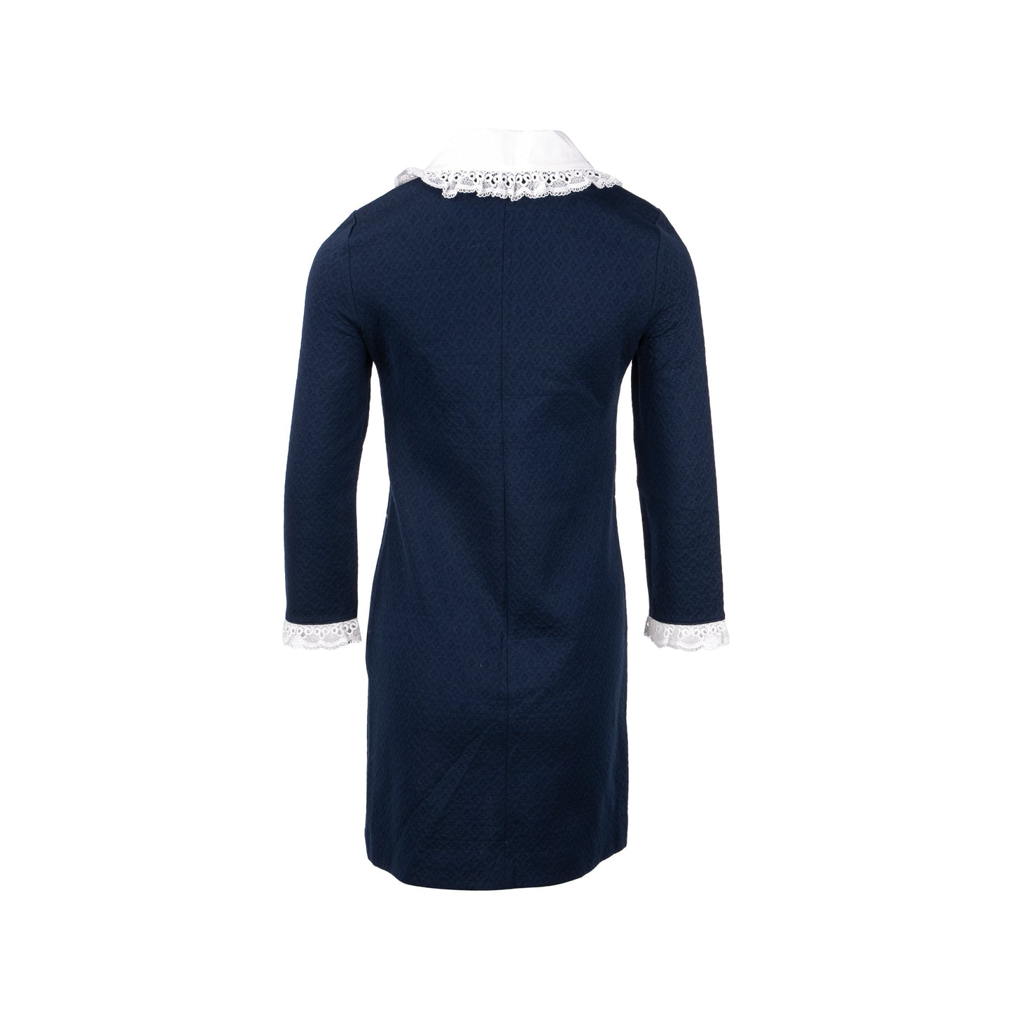 MIU MIU Size XS Lace Collar Jacquard Dress With Pearl Cotton/Polyamide Navy/White