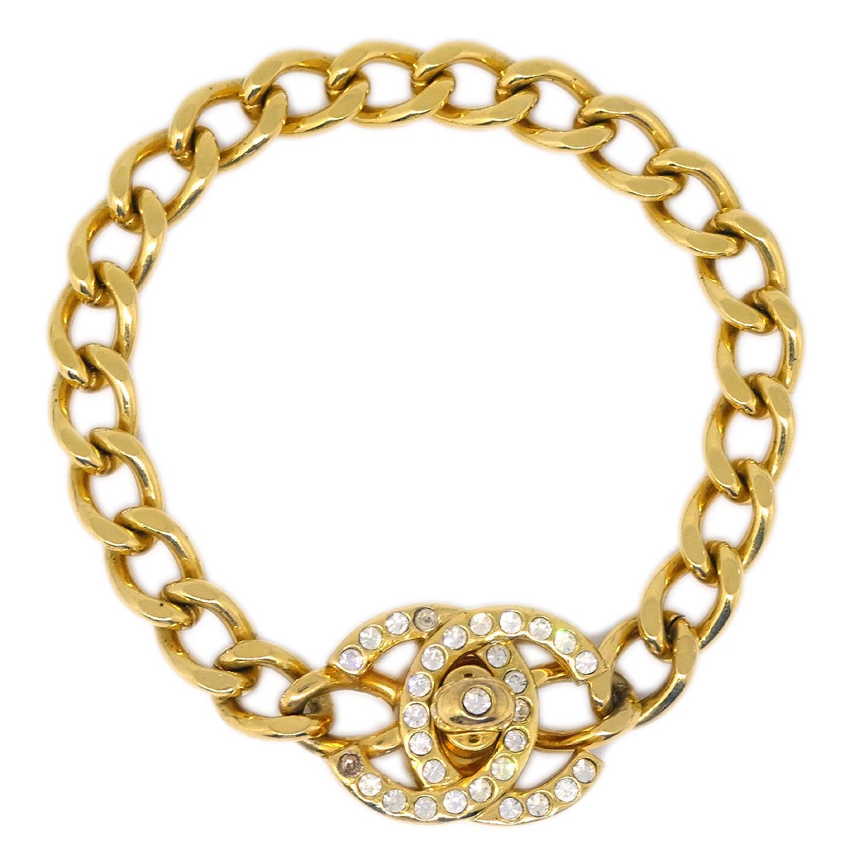 Luxury Chanel Turnlock Rhinestone Gold Chain Bracelet 96A