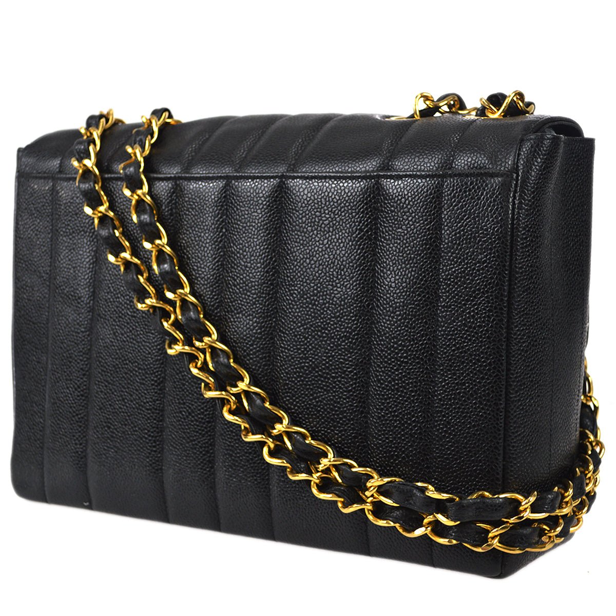Luxury Chanel 1994-1996 Vertical Stitch Straight Flap Jumbo Black Caviar