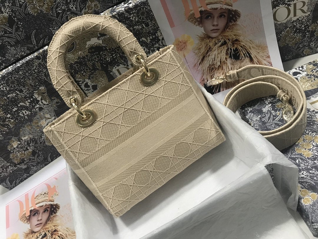 Luxury DiorMEDIUM LADY D-LITE BEIGE CANNAGE EMBROIDERY