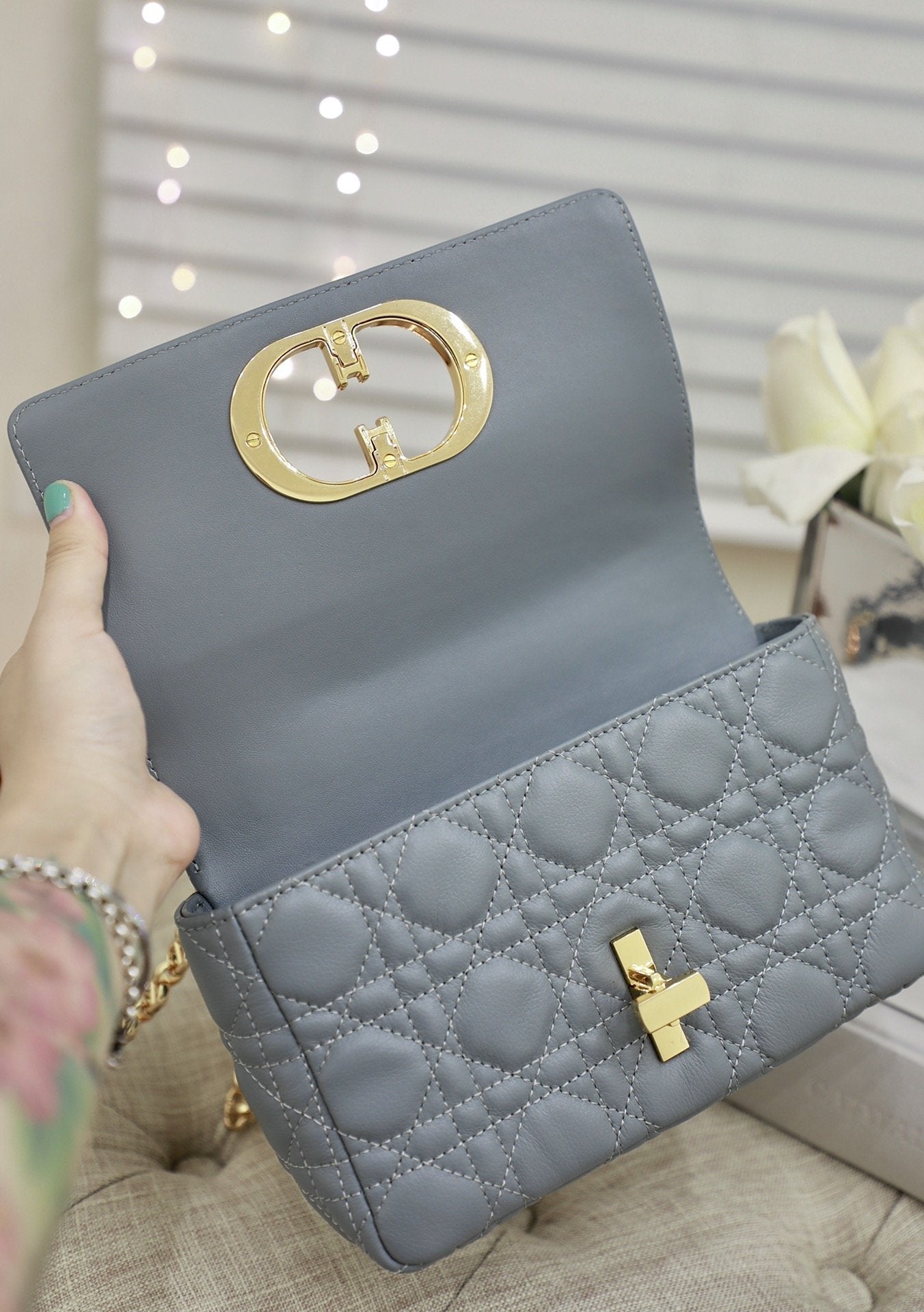 Luxury DiorSMALL CARO BAG GRAY SUPPLE CANNAGE CALFSKIN