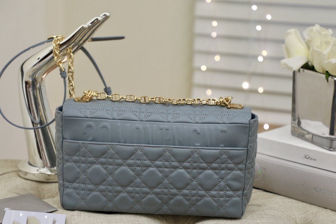 Luxury DiorLARGE CARO BAG 28 GRAY SUPPLE CANNAGE CALFSKIN