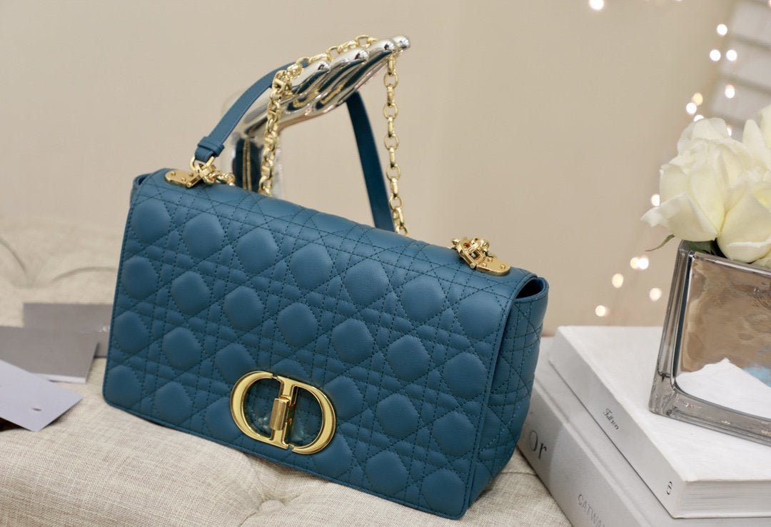 Luxury DiorLARGE CARO BAG 28 DEEP OCEAN BLUE SUPPLE CANNAGE CALFSKIN