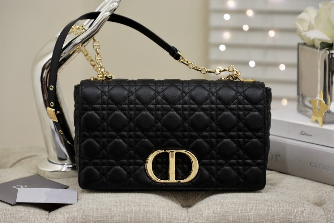 Luxury DiorLARGE CARO BAG 28 BLACK SUPPLE CANNAGE CALFSKIN