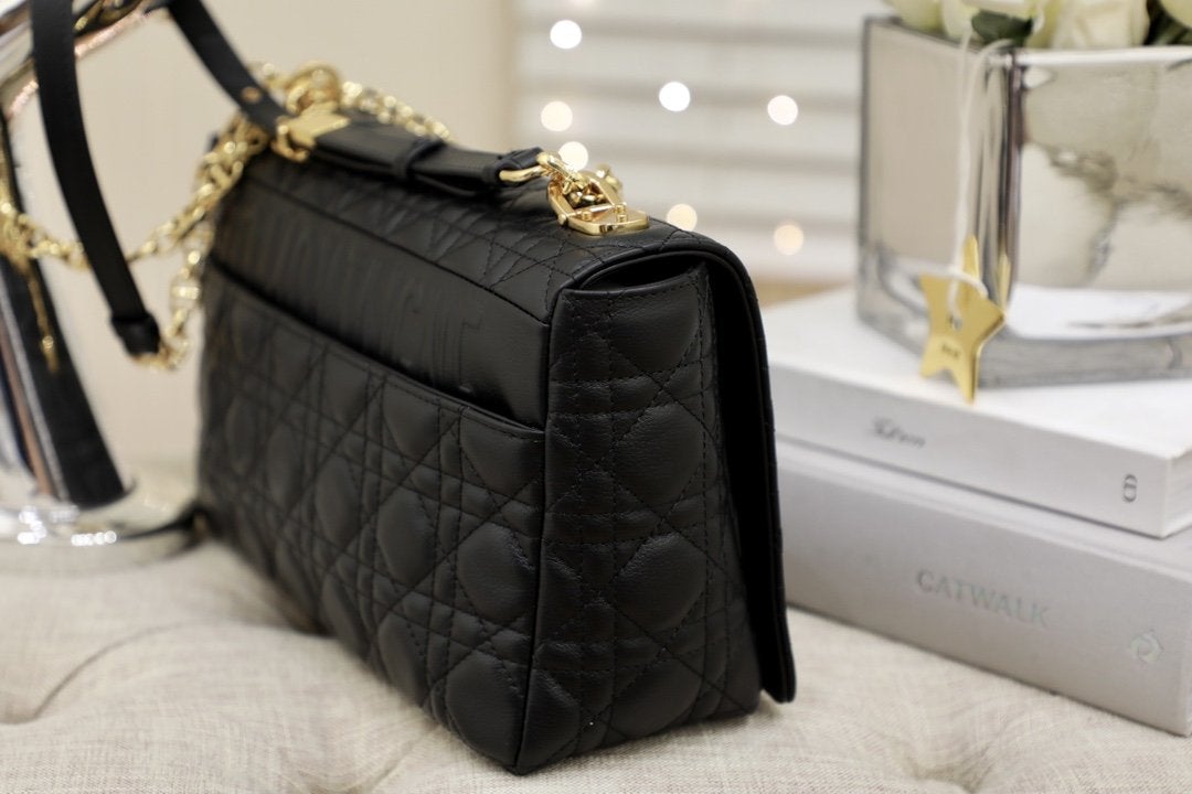 Luxury DiorLARGE CARO BAG 28 BLACK SUPPLE CANNAGE CALFSKIN