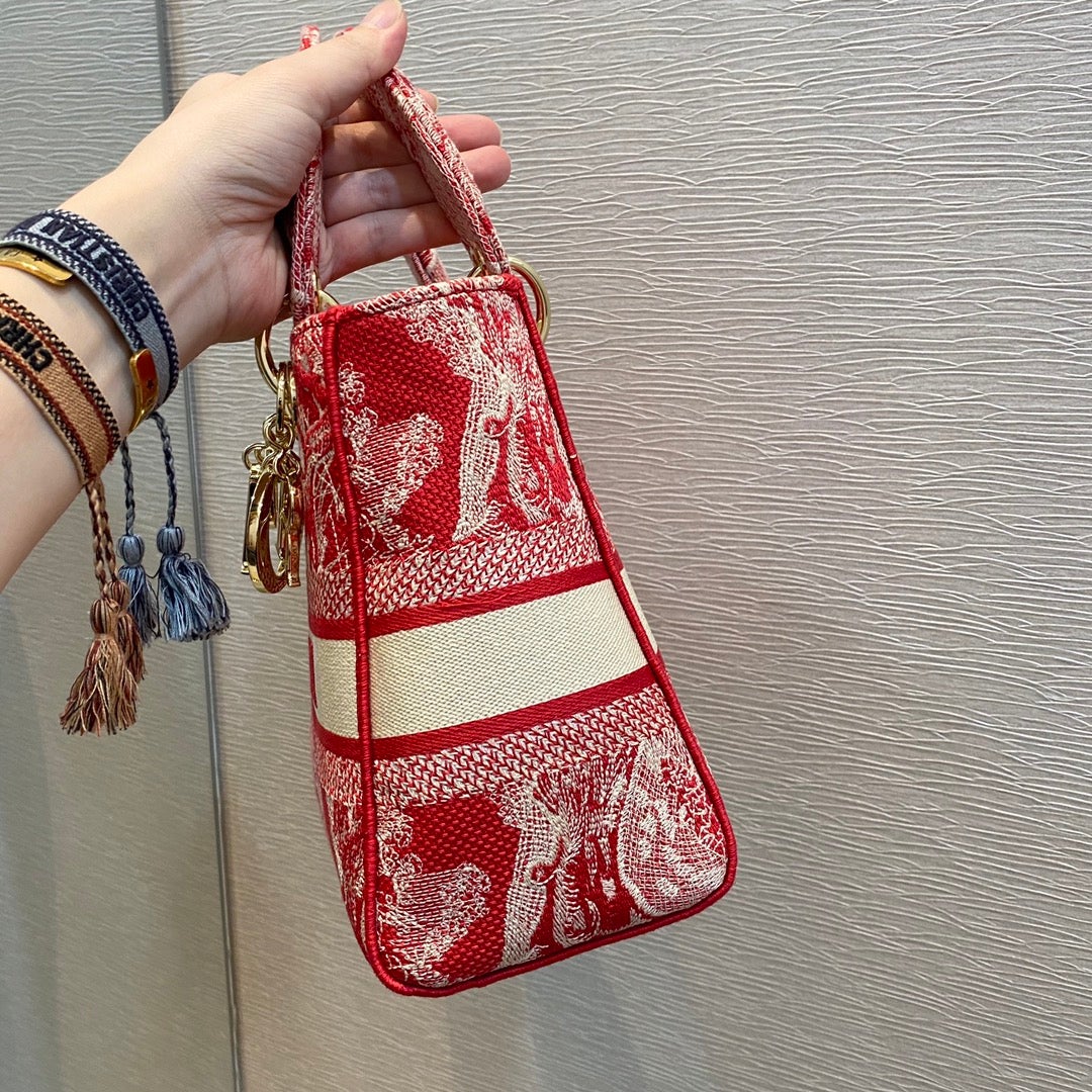 Luxury DiorMEDIUM LADY D-LITE 24 RED MULTI COLOR EMBROIDERY