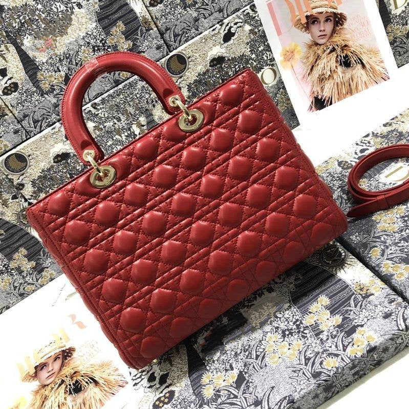 Luxury DiorLARGE LADY BAG 32CM RED CANNAGE LAMBSKIN