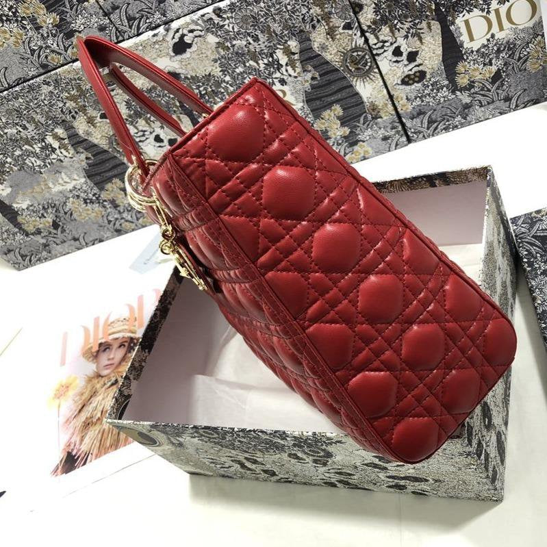 Luxury DiorLARGE LADY BAG 32CM RED CANNAGE LAMBSKIN