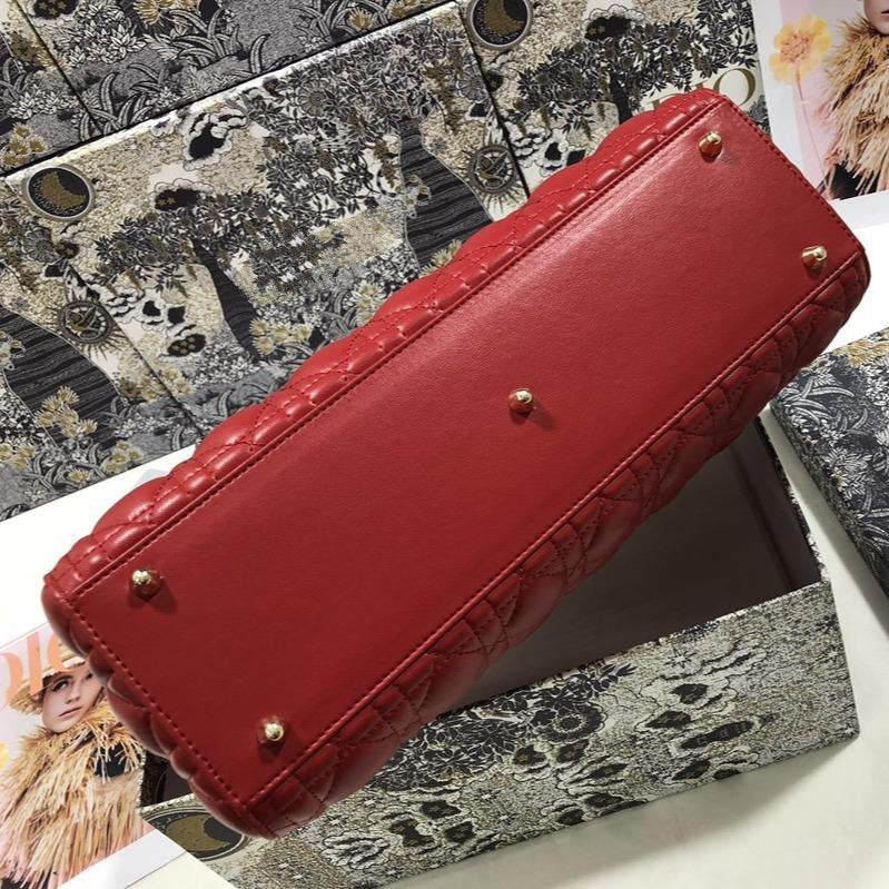 Luxury DiorLARGE LADY BAG 32CM RED CANNAGE LAMBSKIN