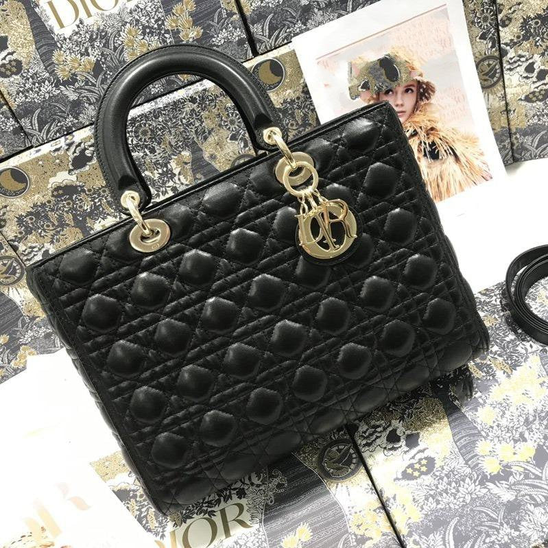 Luxury DiorLARGE LADY BAG 32CM BLACK CANNAGE LAMBSKIN