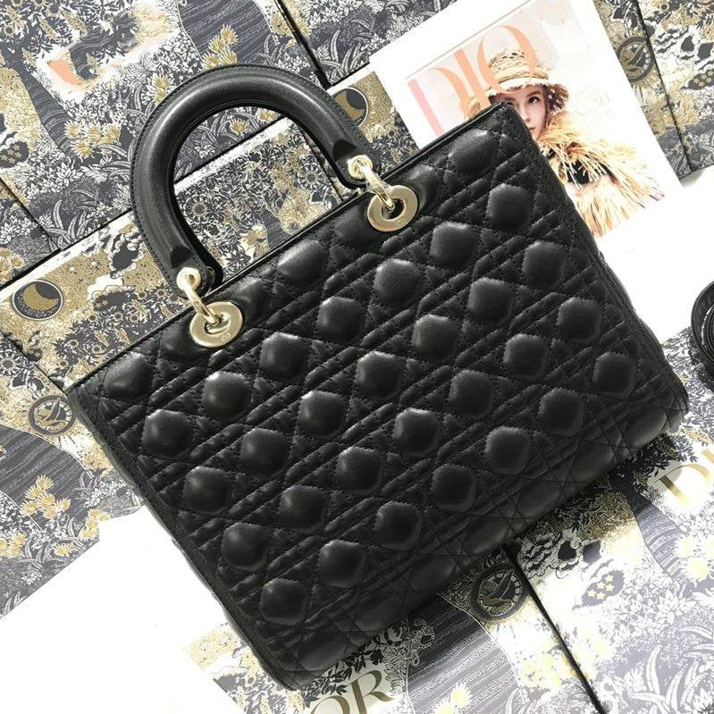 Luxury DiorLARGE LADY BAG 32CM BLACK CANNAGE LAMBSKIN
