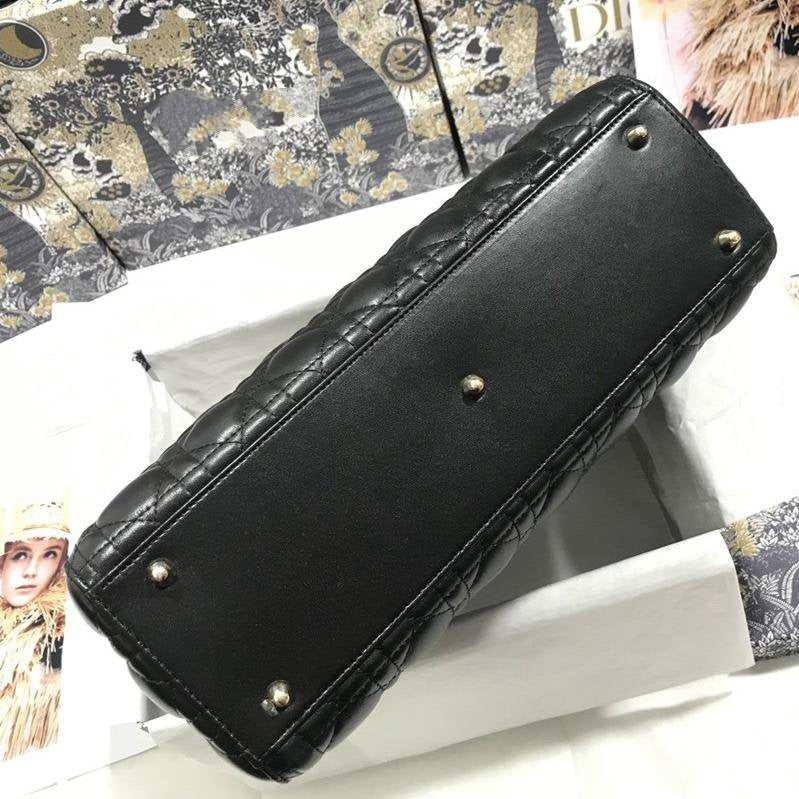 Luxury DiorLARGE LADY BAG 32CM BLACK CANNAGE LAMBSKIN