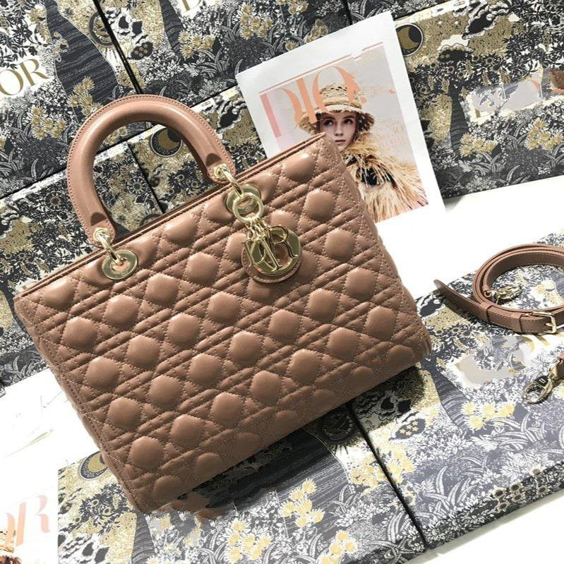 Luxury DiorLARGE LADY BAG 32CM BEIGE CANNAGE LAMBSKIN